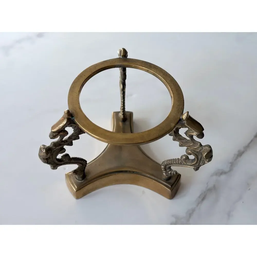 Vintage Gold Tone Dragon Sphere Stand | Metal Crystal Ball Holder
